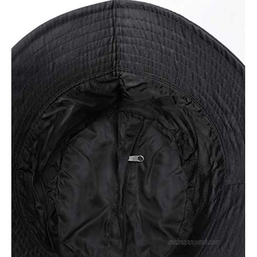 MIRMARU Water Repellent Rain Bucket Hat Drawstring Size Adjustable Packable Travel Outdoor Sun Hat with Zipper Closure.