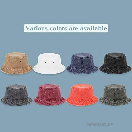 MNXA Washed Cotton Bucket Hat Packable Travel Hat Beach Sun Fisherman-Cap for Men/Women