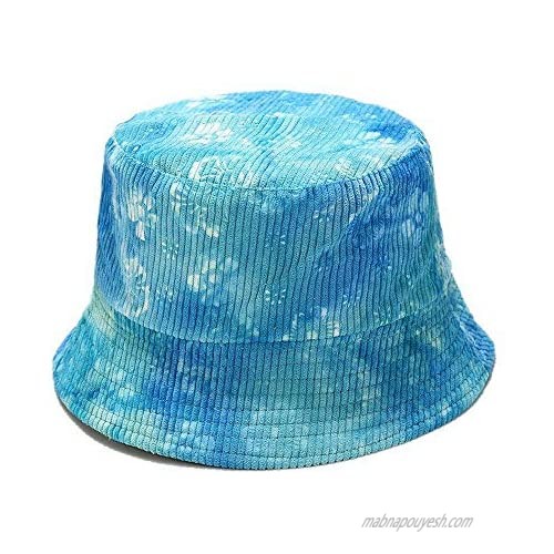 Mongous Womens Casual Corduroy Tie-Dyed Bucket Hat Reversible Beach Travel Fisherman Cap