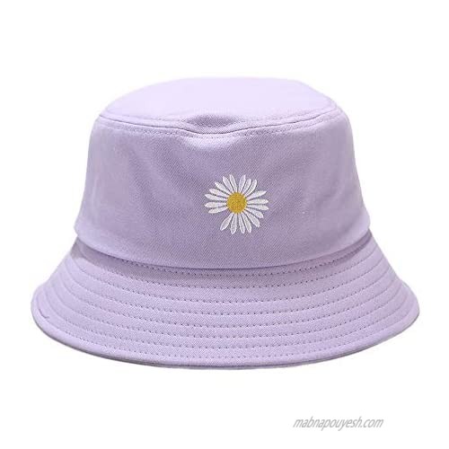 Mongous Womens Daisy Embroidery Cute Bucket Hat Outdoor Sun Beach Travel Hat for Summer