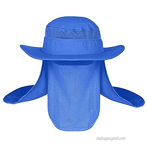 Outdoor Reaserch Sun Cap Bucket Mesh Boonie Hat Sun Protection Fishing Cap Neck Face Flap Hat Wide Brim (Style 2 Dark Blue)