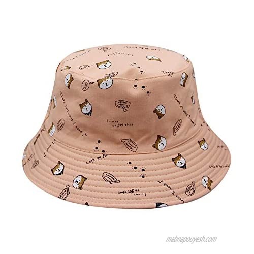 RARITYUS Unisex Bucket Hat Reversible Double-Sided Cotton Cute Dog Print Summer Beach Sun Hat Fisherman Cap