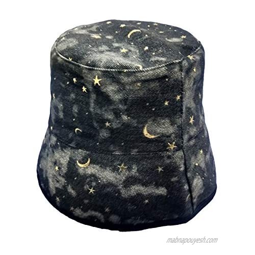 SINLOOG Cotton Bucket Hat Star Sky Print Reversible Sun Hat Packable Fisherman Cap