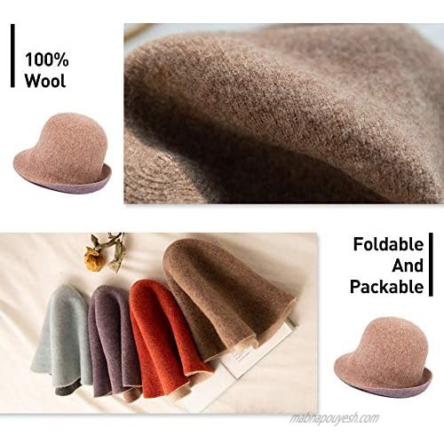 Spring Winter Bucket Hats for Women Girls Faux Fur 100% Wool Fisherman Cap Double-Side-Wear Vintage Cloche Furry Warm Hats