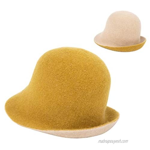 Spring Winter Bucket Hats for Women Girls Faux Fur 100% Wool Fisherman Cap Double-Side-Wear Vintage Cloche Furry Warm Hats
