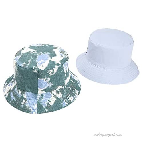 Unisex Cotton Bucket Hat Reversible Cap Double-Side-Wear Fashion Tie Dye Bucket Cap Hats Sun Wide Brim