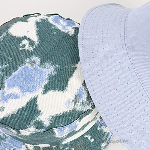 Unisex Cotton Bucket Hat Reversible Cap Double-Side-Wear Fashion Tie Dye Bucket Cap Hats Sun Wide Brim