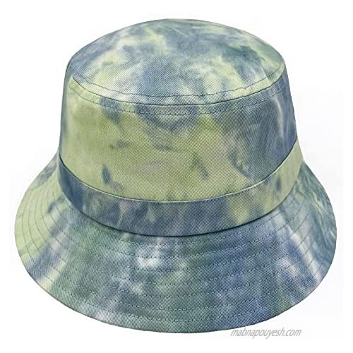 Unisex Cotton Packable Reversible Tie Dye Bucket Sun Hat for Women Camping Fishing Rain Safari Boonie Cap