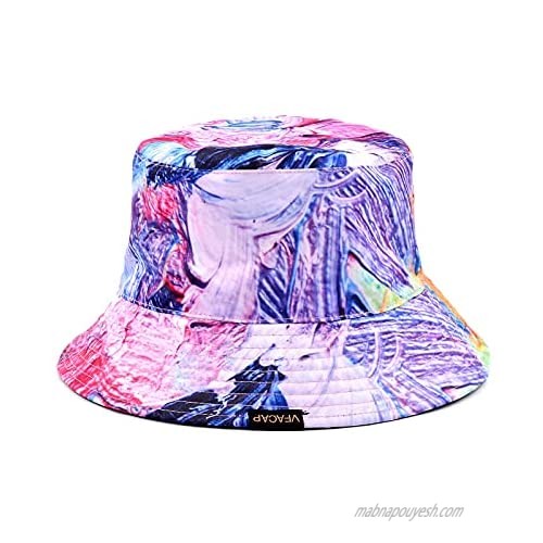 Unisex Fashion Reversible Printing Pattern Fish Hat Golfing Hiking Fisherman Golf Beach Sun Hats Black