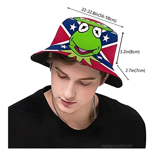 Unisex Ker-mit The Frog Bucket Hat Wide Brim Hat Visor Fishing Beach Hat Hip-Hop Hat Sun Hat for Women Men Teens Black