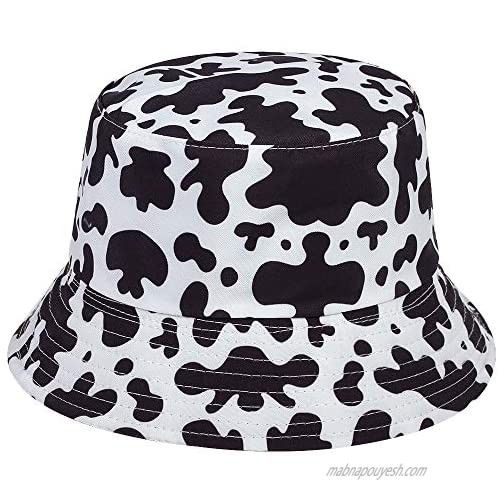 VORON Reversible Cotton Cute Cow Pattern Bucket Hats Packable Summer Outdoor Fisherman Sun Hat Cap for Hiking Beach Sports
