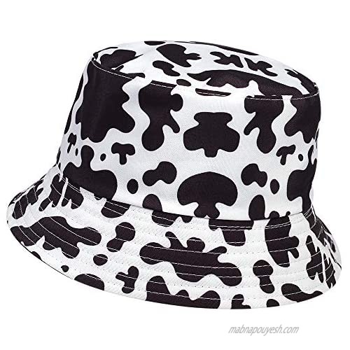 VORON Reversible Cotton Cute Cow Pattern Bucket Hats Packable Summer Outdoor Fisherman Sun Hat Cap for Hiking Beach Sports