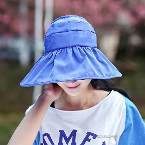 Winrase Women's Summer Sun Hat Beach Hat Anti-UV Folding Lady's Sunscreen Hat with Windproof Rope