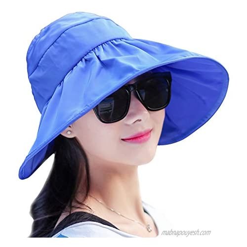 Winrase Women's Summer Sun Hat Beach Hat Anti-UV Folding Lady's Sunscreen Hat with Windproof Rope
