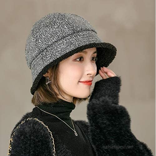 Women British Style Vintage Bucket Hat Winter Cozy Fleece Lining Cloche Hats