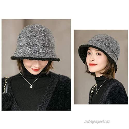 Women British Style Vintage Bucket Hat Winter Cozy Fleece Lining Cloche Hats