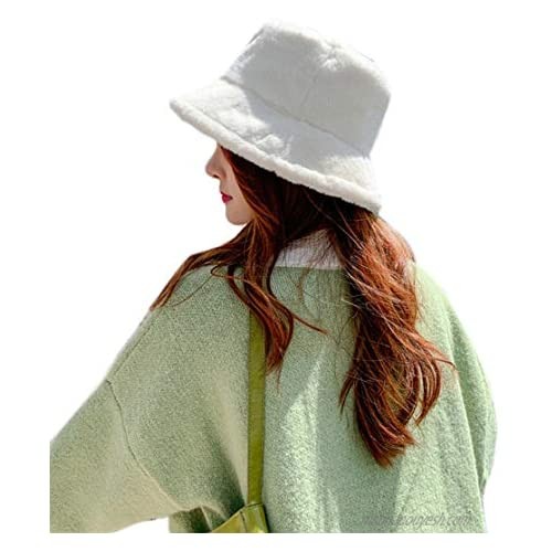 Women Winter Bucket Hat Faux Fur Plush Fisherman Cap Warm Soft Hat