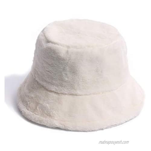 Women Winter Bucket Hat Faux Fur Plush Fisherman Cap Warm Soft Hat