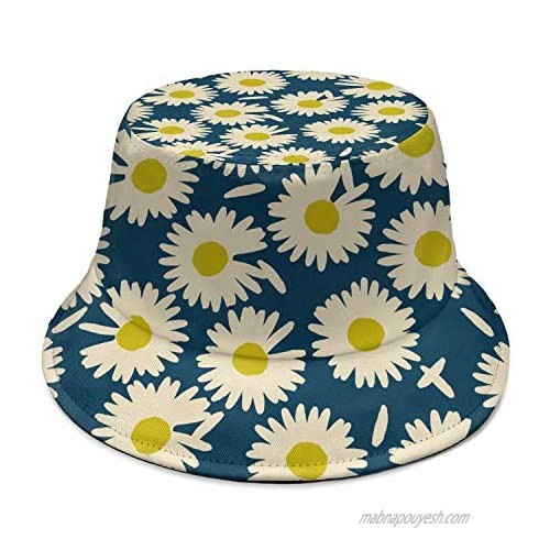 Womens Vintage Daisy Floral Bucket Hats Stylish Cotton Fisherman Hat Portable Outdoor Beach Sun Hat