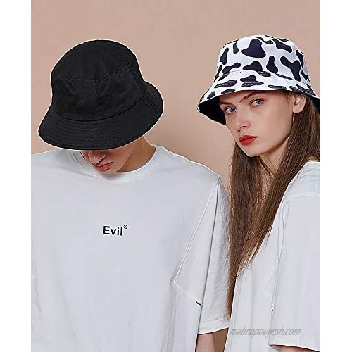 XYIYI 2Pcs Cute Bucket Hat Funny Beach Fishing Hats for Women Reversible Double-Side-Wear