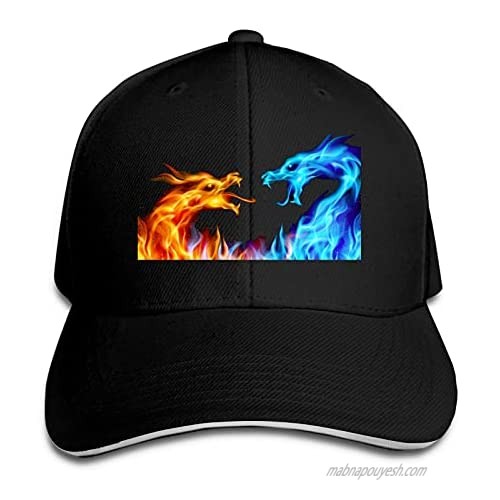 Ice Fire Dragon Hat Funny Neutral Printing Truck Driver Cap Cowboy Hat Adjustable Skullcap Dad Hat for Men and Women Black