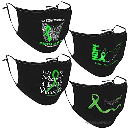 4pcs Mental Awareness Face Mask for Men Women &Teenager Washable Breathable Bandanas Balaclava with 8 Filters