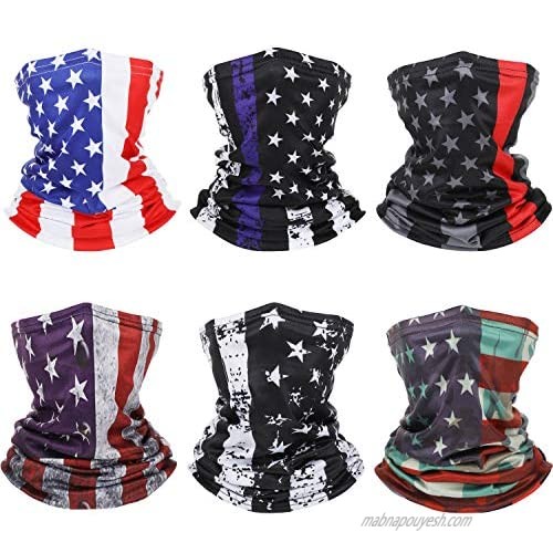 6 Pieces American Flag Face Cover Neck Gaiters US Flag Face Bandana Balaclava Sun UV Wind Protection for Winter Summer