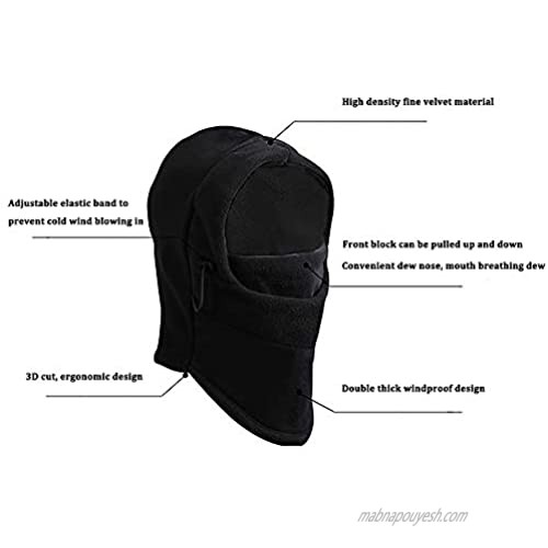 Balaclava Ski Mask - Windproof Fleece Adjustable Winter Mask for Men Women (Black+Black/Gray)