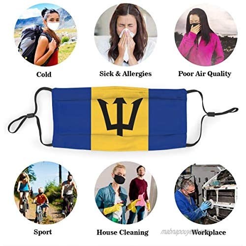 Barbados Flag Reusable Cloth Face Mask Fabric Shield Droplet-Proof Mouth Protective with 2 Filter Black