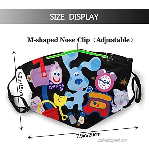 Cartoon Face Mask 2PC Blue's Clues Balaclava Mouth Cover Windproof Dustproof Adjustable Elastic Strap for Men and Women Black