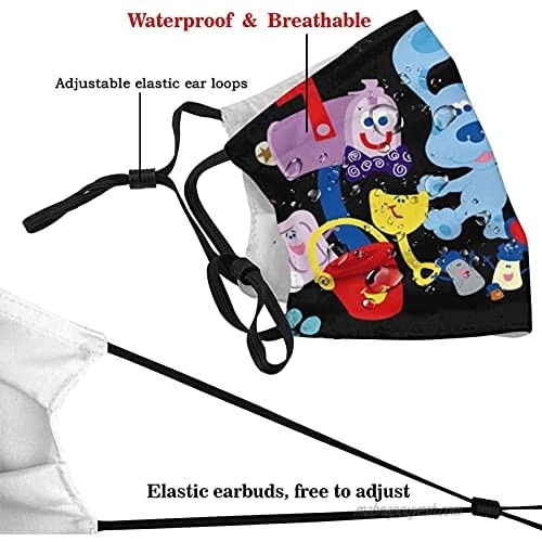 Cartoon Face Mask 2PC Blue's Clues Balaclava Mouth Cover Windproof Dustproof Adjustable Elastic Strap for Men and Women Black