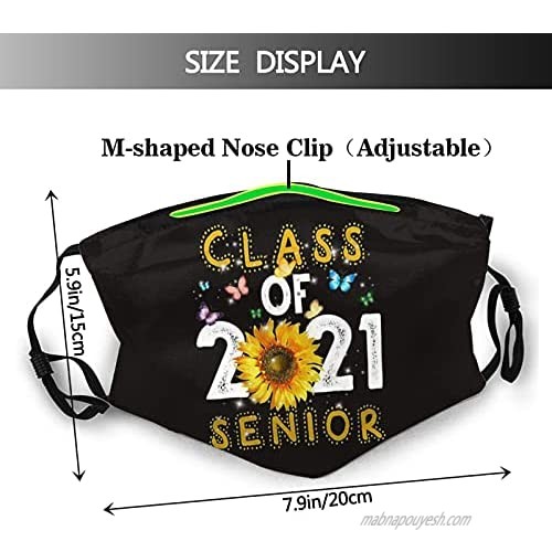 Class Of 2021 Face Mask Fashion Scarf Reusable Washable Senior Balaclava Bandana With 2 Filters