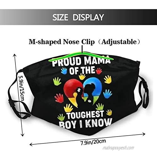 Gesdfwe Proud Mama of The Toughest Boy I Know Autism Face Mask for Adults Women Men Washable Reusable Mask Balaclavas