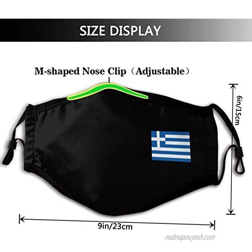 Greek Flag Face Mask Men's Womens Wind Mask Balaclava face Masks with Two Replaceable Filters Black