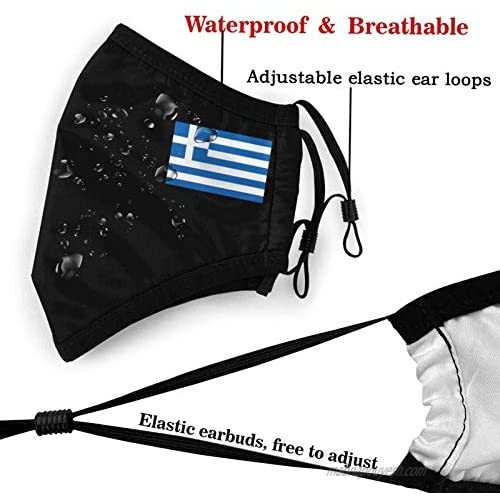 Greek Flag Face Mask Men's Womens Wind Mask Balaclava face Masks with Two Replaceable Filters Black