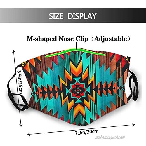 Native American Print Face Mask-Adjustable Ear Loops With Filter Pocket-Unisex Balaclava Bandana
