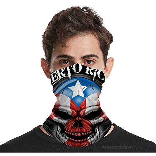 Puerto Rico Skull Face Mask Bandana Cooling Neck Gaiter Summer Breathable UV Dust Protection Balaclava Face Cover for Outdoor Sports