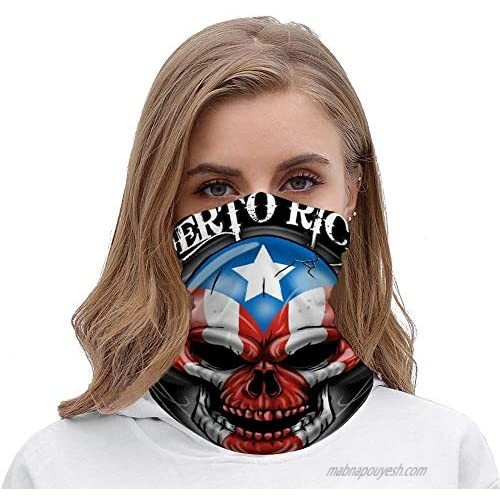 Puerto Rico Skull Face Mask Bandana Cooling Neck Gaiter Summer Breathable UV Dust Protection Balaclava Face Cover for Outdoor Sports