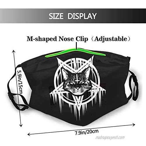 Satanic Black Metal Cat Face Mask With 2 Pcs Filters Washable Reusable Scarf Balaclava For Men Women &Teenage Black
