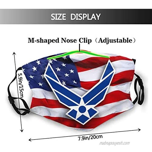 US Air Force Print Cloth Face Mask Colorful for Men Women Balaclava Face Mask Mouth Protection with 2 Filters