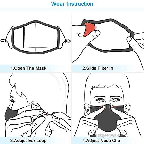 WINTERSUNNY 2PC Washable Mouth Cover with Adjustable Ear Loops & Nose Wire Cloth Reusable Face Protection with Filter Pocket