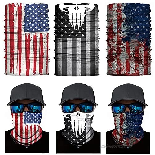 YACHIC American US Flag Face Mask Magic Bandana  3D Seamless Balaclava Unisex Face Cover