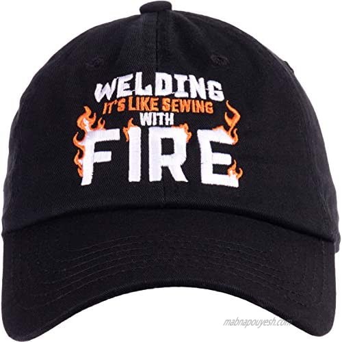 Ann Arbor T-shirt Co. Welding: It's Like Sewing with Fire | Funny Welder  Repairman Men Women Baseball Dad Hat Black