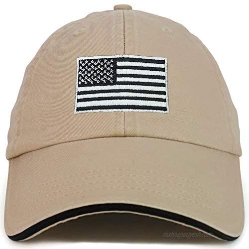 Armycrew Made in USA Soft Crown Grey American Flag Embroidered Sandwich Bill Cap