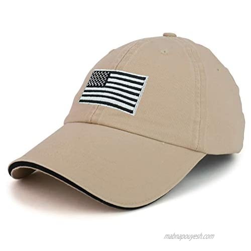 Armycrew Made in USA Soft Crown Grey American Flag Embroidered Sandwich Bill Cap