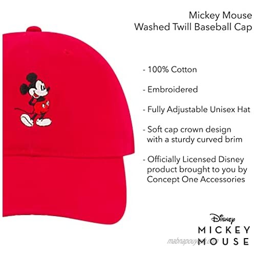 Disney Mickey Mouse Baseball Hat Washed Twill Cotton Adjustable Dad Cap
