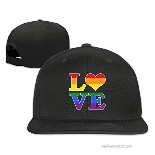 Gay Love Rainbow Heart Gay&Lesbian Pride Flat Bill Snapback Hat Hip Hop Caps Adjustable Baseball Cap for Men & Women