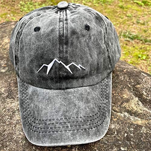 LOKIDVE Men's Embroidered Mountain Explore Baseball Cap Outdoor Distressed Dad Hat Black