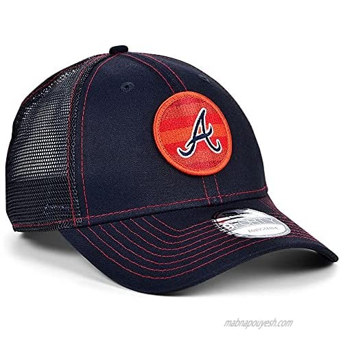 New Era Atlanta Braves 9FORTY Logo Fill Trucker Snapback Hat Mesh Back Adjustable Navy Blue Cap
