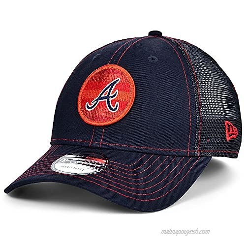 New Era Atlanta Braves 9FORTY Logo Fill Trucker Snapback Hat  Mesh Back Adjustable Navy Blue Cap